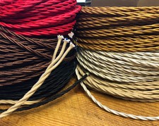 20' Twisted 3-Wire Cloth Covered Cord, 18ga. Vintage Lamps Antique Lights, fans