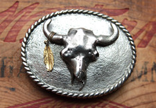 Vintage Metal Buffalo Bull Skull Western Belt Buckle