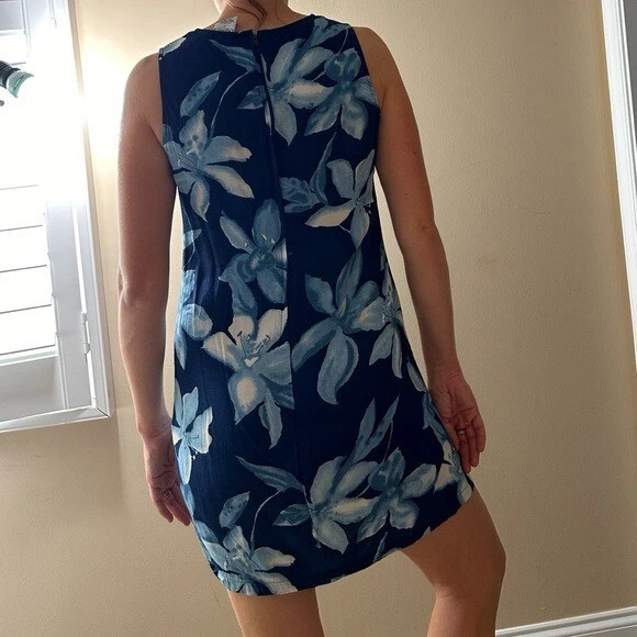 Vestido hibisco tropical antigo marinho Y2K 2000 feito na Itália tamanho 4 S azul - Imagem 2 de 4