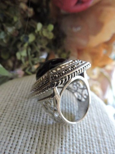 Enorme anillo de cóctel de ónix 925 de plata esterlina vintage talla 7 - Imagen 6 de 7