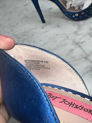 Betsey Johnson Mayson Heels Sz 8.5 Blue Satin Jeweled Sequin