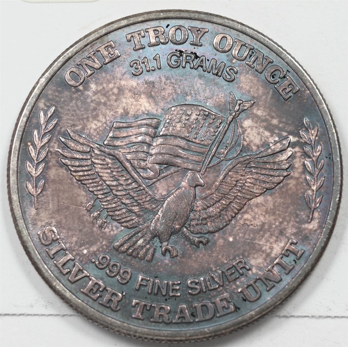 1981 Silver Art Round 1oz Trade Unit With Gorgeous Blue Toning