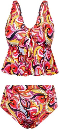 Hanna Nikole Rüschen A-Linie Top Badeanzug mit Bauchkontrolle Slip rot 12W - Bild 2 von 6
