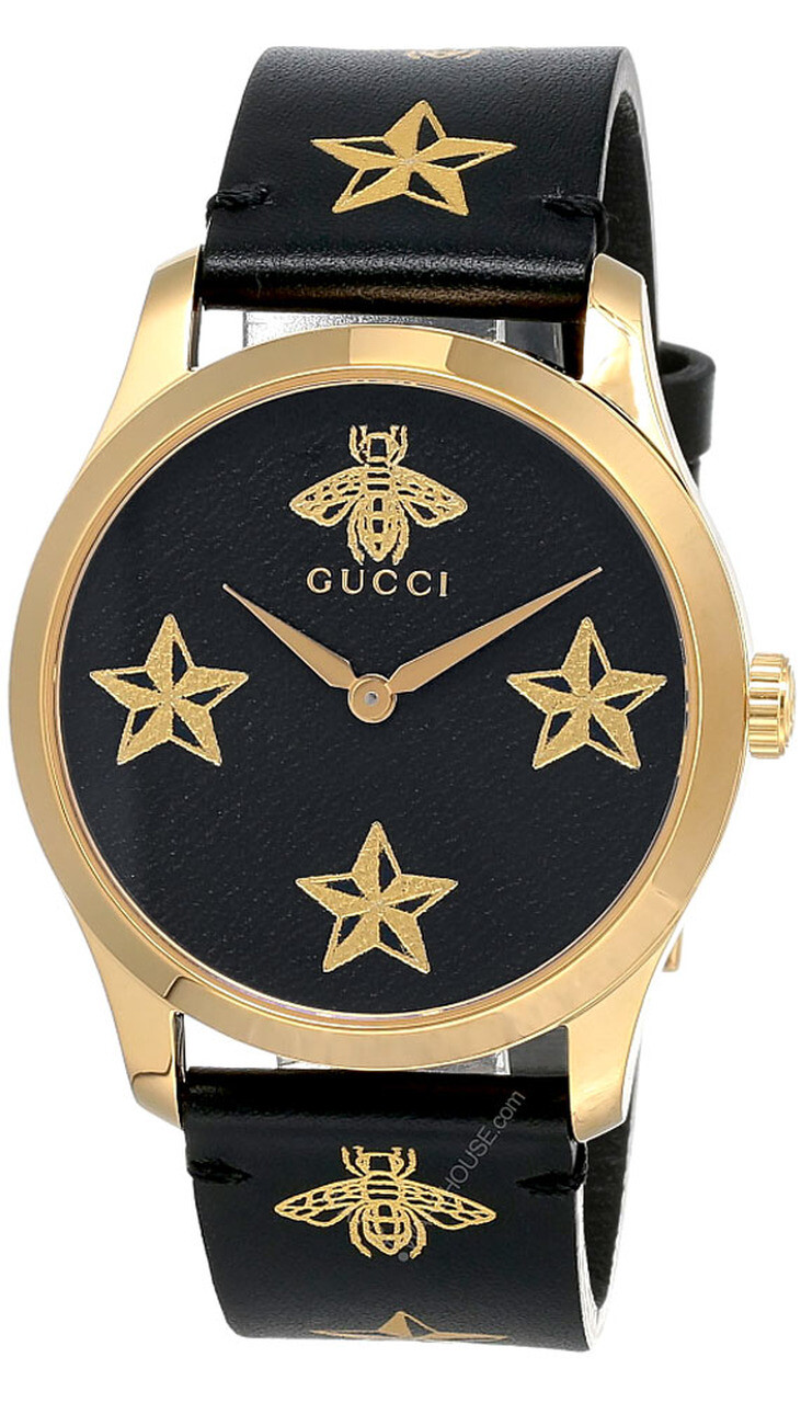 Gucci YA1264055 Black Leather Star Bees 