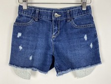 The Children's Place Denim Shorts Size 10 Cut Off Lace Trim Pockets Adj Waist