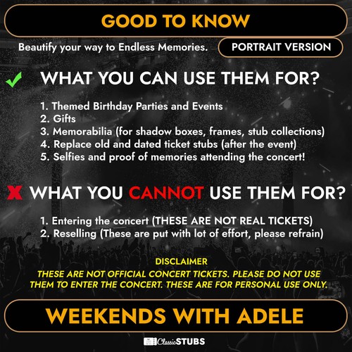 Weekends at Adele Custom & Personalized Concert Stub Tickets - Picture 3 of 7