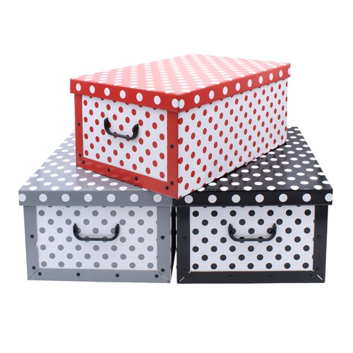 Aufbewahrungsbox mit Punkten - 3er Set - Stapelbox Dekobox Geschenkbox Deckel