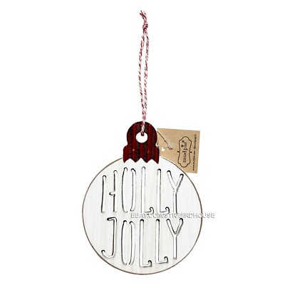 Mud Pie Holly Jolly Christmas Ornament Wood Cutout 4'' Rustic