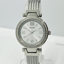 GUESS Women's Crystal Stainless Steel Silver Bangle Band 27mm Watch U1009L1