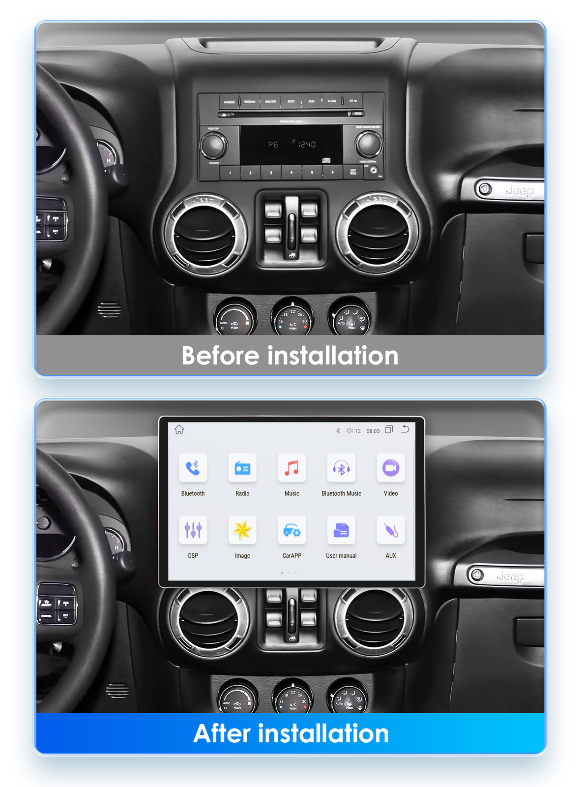 13.1 Inch Car Radio Stereo WiFi forJeep Wrangler Chrysler Radio GPS Navi DSP BT5