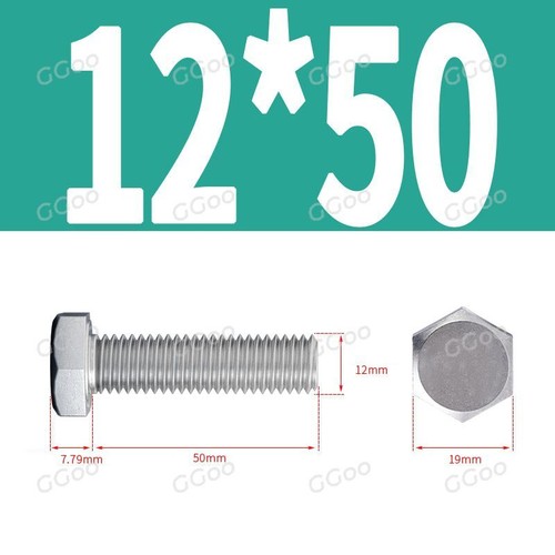 M12 - 12mm HEXAGON HEAD FULLY THREADED SET SCREWS A4 STAINLESS STEEL BOLTS - Picture 10 of 27