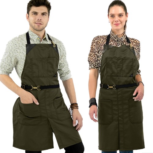 Chef Apron - Twill, No-Tie, Leather Trim - Restaurant, Bartender, Barista, Grill - Picture 40 of 56