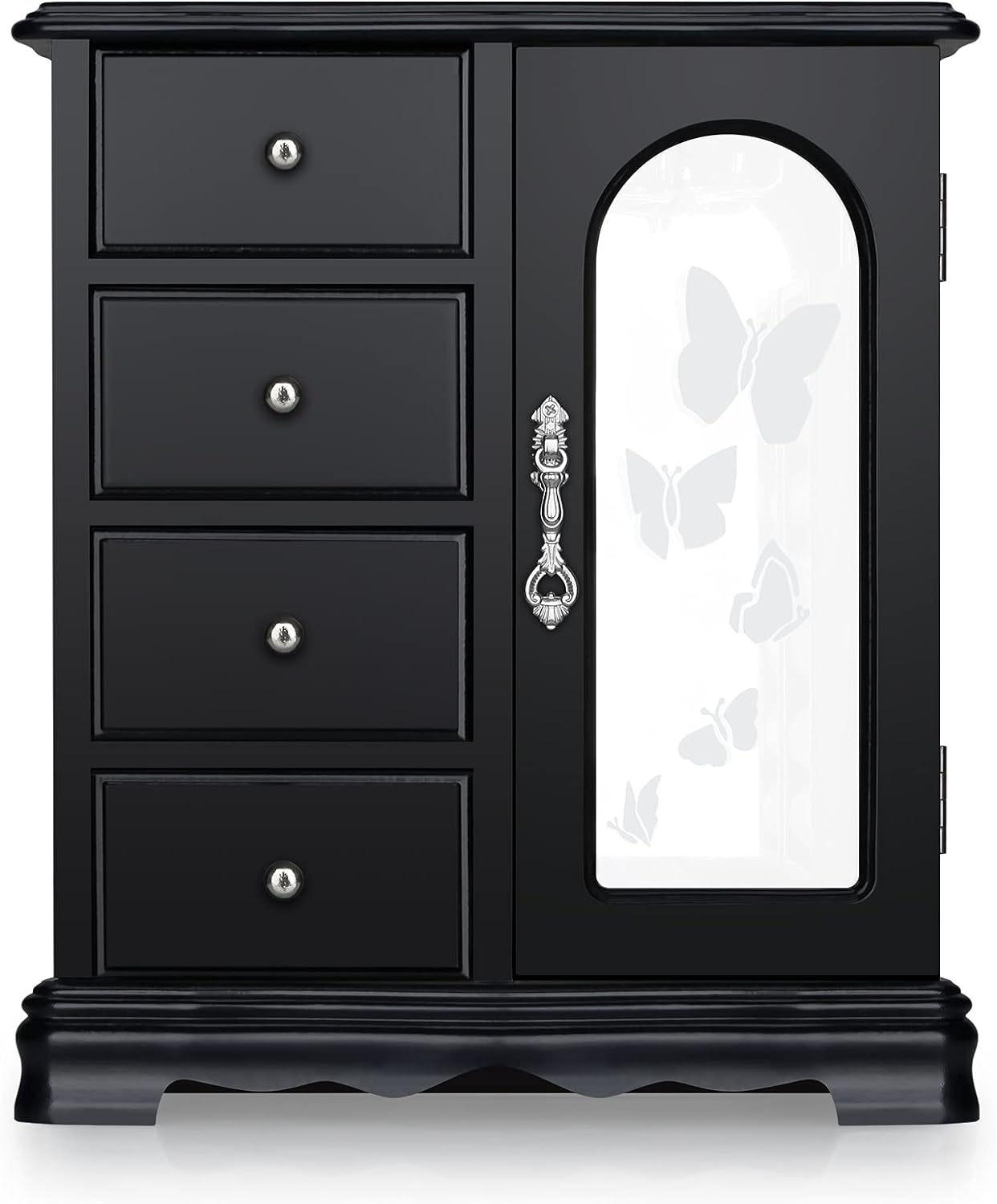 Solid Wood Jewelry Box with 4 Drawers, Necklace Hooks-image