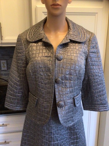 Trina Turk Cocktailkleid und Jacke silber, geprägtes trägerloses Alligatorleder 6 - Bild 3 von 10