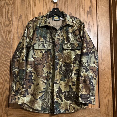 Cabelas Flannel Shirt Mens M Green Woodland Camo Hunting Sports LS Vintage - Picture 2 of 9