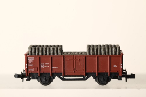Minitrix Spur N  Offener Güterwagen Omm46  mit Holzladung  (312522) #5875# | Condition: Gebraucht