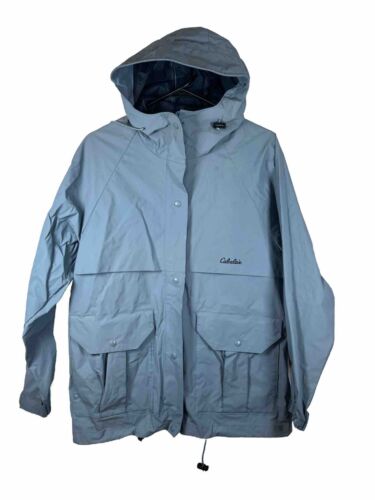 Cabela's Women's PolyVinyl Blue Waterproof Hood Jacket SMALL Vented Rain Coat S - Picture 1 of 5