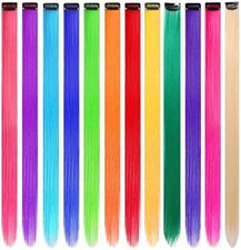 12 Pcs Colorful Clip in Hair Extensions Synthetic Straight Hair Extensions