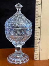 Crystal Glass Vintage Mustard Pot Jar Pedestal Trinket Jewelry Box Elegant 5"