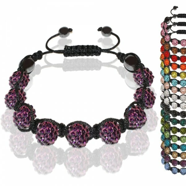 Shamballa Armband Straß Glitzer Glücksbringer mit 9 Kristall Kugeln einfarbig - Bild 1 von 1