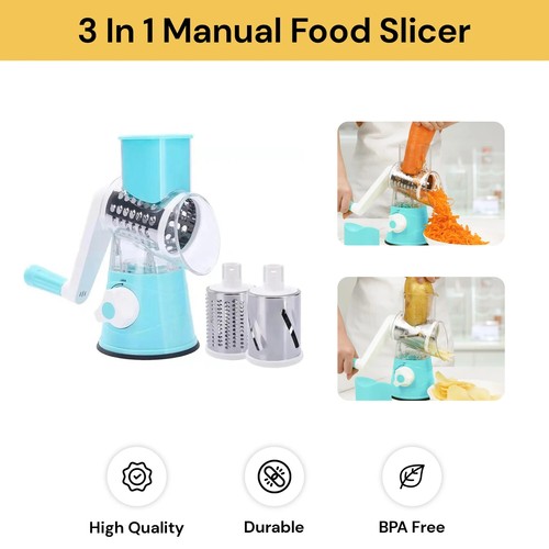 Kitchen Vegetable Food Shredder Rotary 3 IN 1 Grater Chopper Slicer Cutter TOOL - Picture 4 of 21