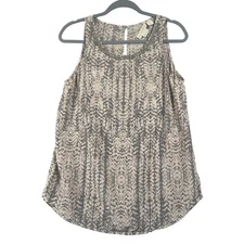 Cynthia Rowley Silk Beaded Tank Top Sleeveless Blouse Gray Pattern Medium