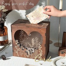 New CalmHome Brown Wedding Card Box Heart Acrylic Vintage Gift Holder Reception