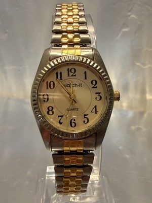 Watch-it MLN3013 25mm 2 Tone Stainless Steel Stretch Band Watch New Battery VGC