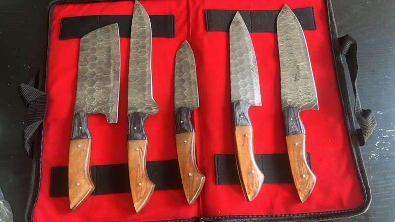 SK-01 Damascus Steel Knife Set of 5 Handmade Forged Chef Kitchen Professional