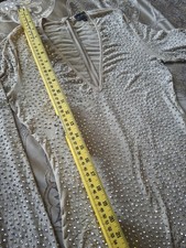 MIJAH Beige Rhinestone Disco ball V Neck Catsuit Junpsuit L Large Some Damage...