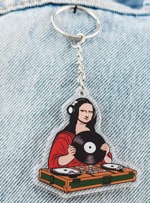 DJ Mona Lisa Acrylic Keyring Electro House EDM Da Vinci Turntablism Key Fob Ring