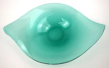 Blenko Glass Heavy Free Form Deep Dish Console Bowl 955 L Sea Green 19" Vtg