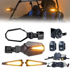 UTV Turn Signal Kit with Side Mirrors for 1.5"-2" Roll Bar, 110dB Rocker Switch