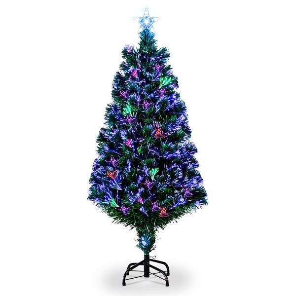 4ft Fibre Optic Christmas Tree Pre Lit LED Lights Colour Changing Star Green 2