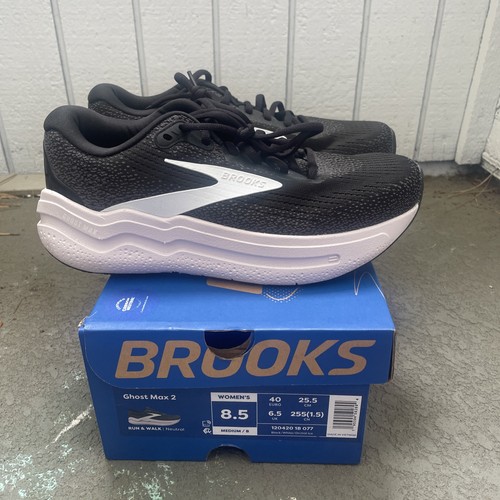 Brooks Ghost Max 2 Women's Running Shoes Black/White/Orchid Ice Size 8.5