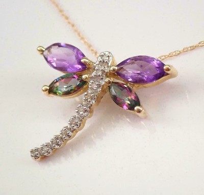 1.50Ct Marquise Amethyst Dragonfly Pendant 14k Yellow Gold Plated Silve
