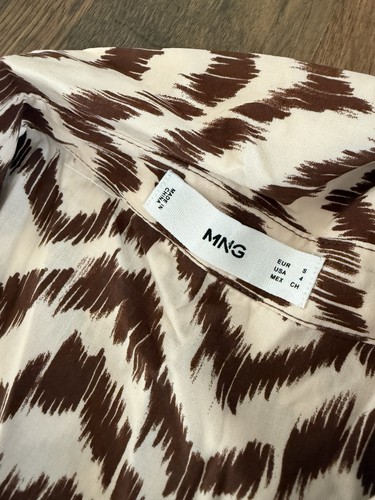 Mango brown print belted button front shirt dress size S - Picture 2 of 5
