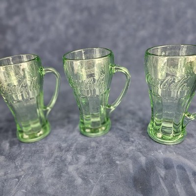 Coca-Cola Coke Glass Green With Handle Mug Libbey 14oz Heavy Vintage