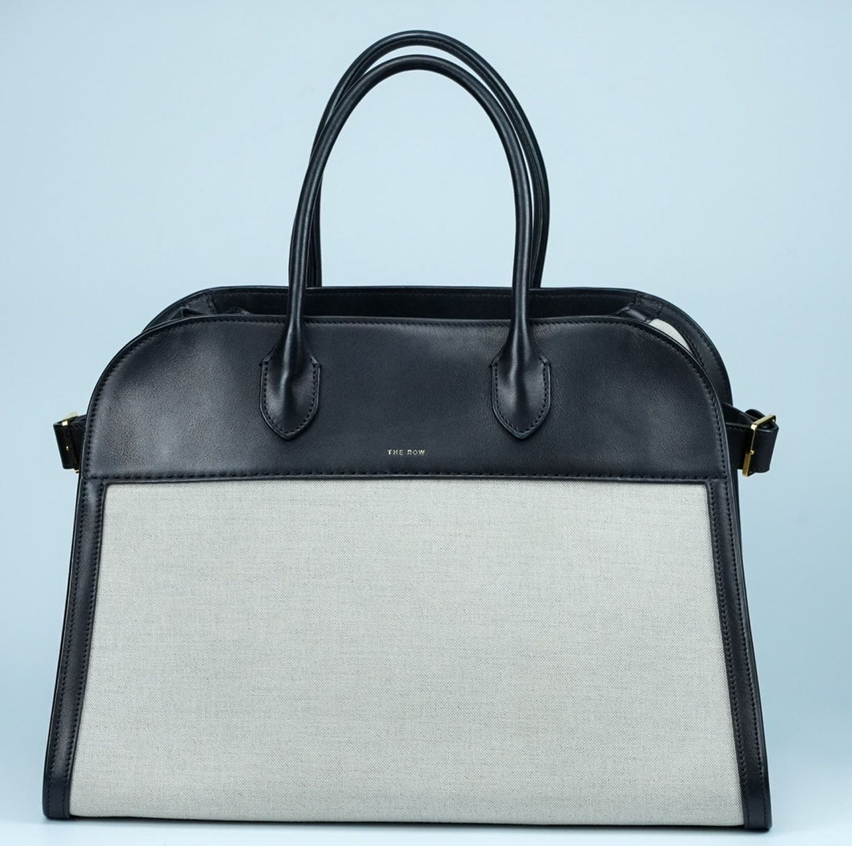 THE ROW Margaux 15 Canvas and Leather Handbag in Black and Beige