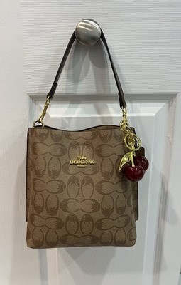 LTCUCKMK Brown Logo Shoulder Bag Women's Cherry Charm Gold Hardware Top Handle