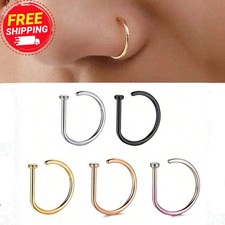 3Pcs Stainless Steel Fake Piercing Nose Ring D-Shape Punk Non Piercing Nose Clip