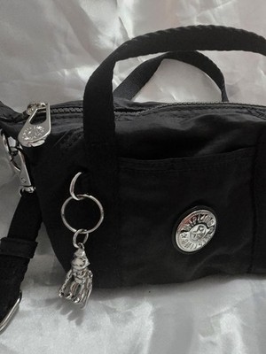 Kipling Black Nylon Mini Crossbody Handbag Monkey Keychain Adjustable Strap