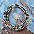 19" NAVAJO Pearl Desert Turquoise Southwest Native Squash Beads Western Necklace — photo 2