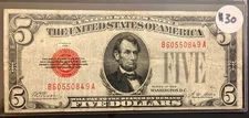 1928 $5 Legal Tender Red Seal United States Note Average  Circulated