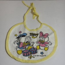 Vintage 1984 Disney Babies Baby Bib Feeding White Donald Daisy Duck Terry Cloth