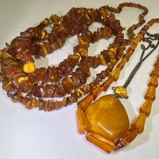 Natural Amber Necklace Assortment Wax Amber Beads 131g Vintage Jewelry L
