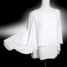Black Label Chicos White Women's Layered Flowy Blouse with Statement Sleeves 3