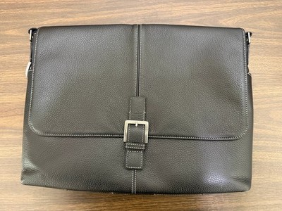 BOCONI Black Tumbled Leather Briefcase Padded Attaché Case Messenger Bag