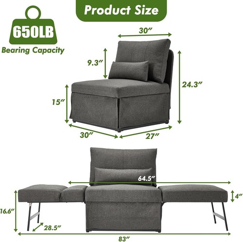 Folding Convertible Sleeper Chair Bed w/ Cushion 650lbs Load SpaceSaving forhome - Picture 22 of 69