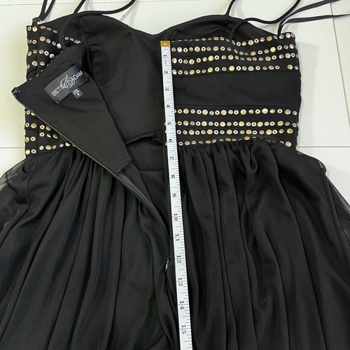 Vtg USA Betsy & Adam Sz8 Black Zip Studded Gown Spaghetti Strap Maxi Prom Formal - Picture 8 of 15